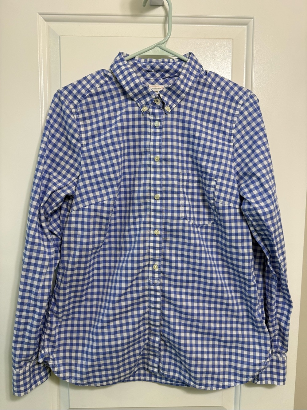 GAP Blue and White Gingham Shrunken Boyfriend Button-Down Shirt
